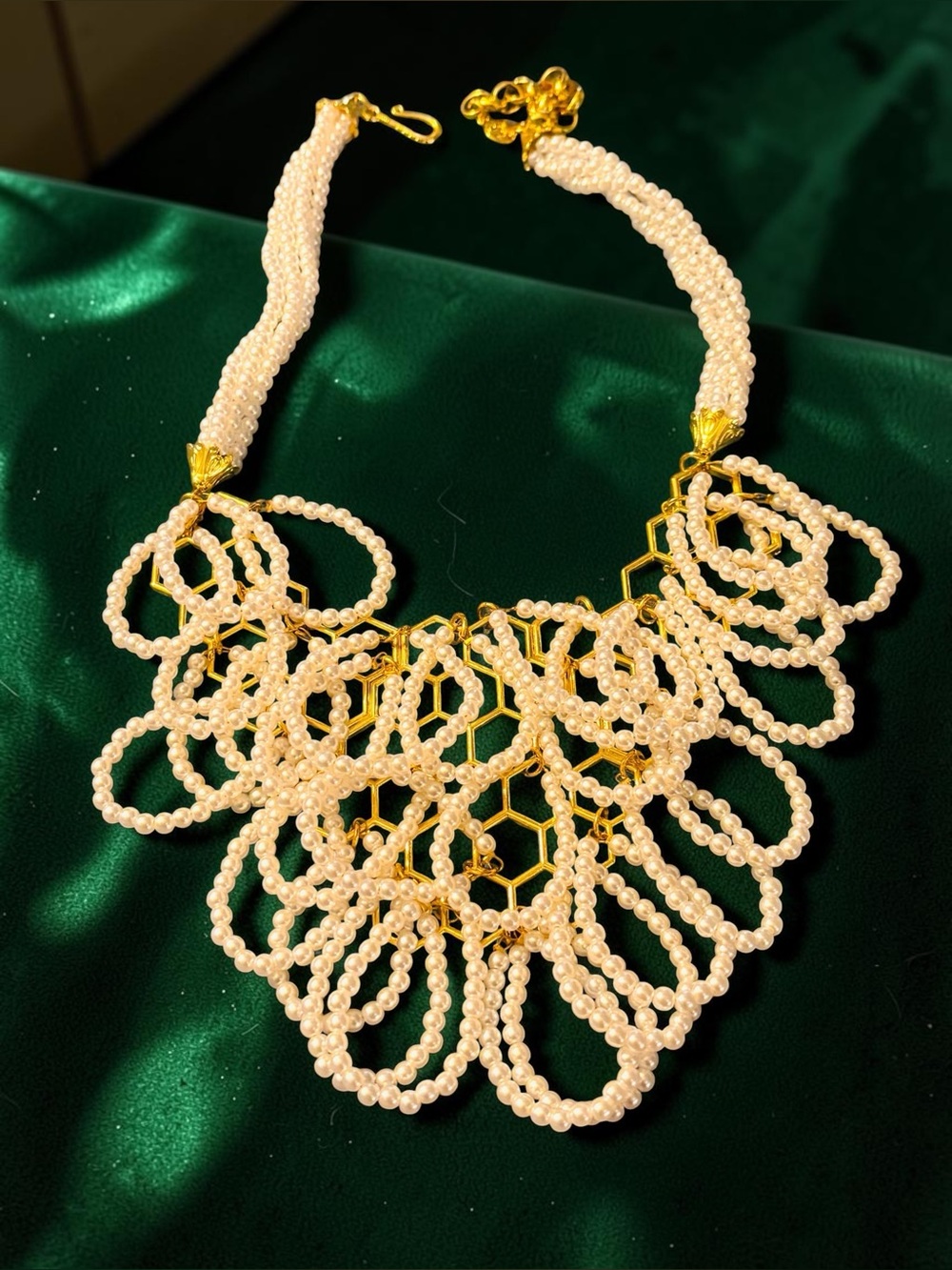 Sassy Jones Gold & Faux White Pearl Statement Necklace